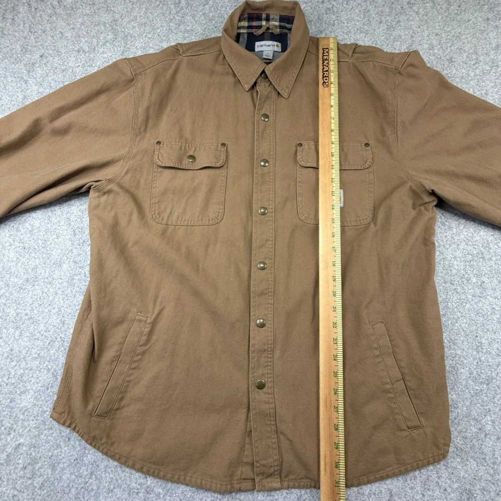 Carhartt Mens Brown Duck Flannel Lined Shirt Jacket Snap Front 100590 Size L